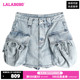 LALABOBO24夏季新款复古休闲高腰纯色大口袋牛仔短裤|LBDB-WXZQ11