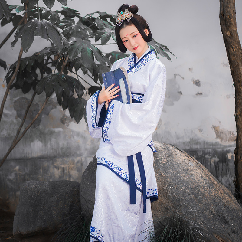 青花瓷三绕曲裾深衣仙女装毕业班服非古装汉服女生_不打折现价268元