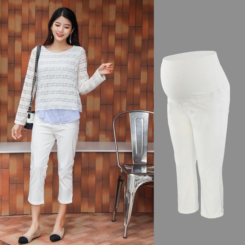 孕妇薄款七分裤夏季新款日本外贸单纯白色孕妇装外出时尚OL