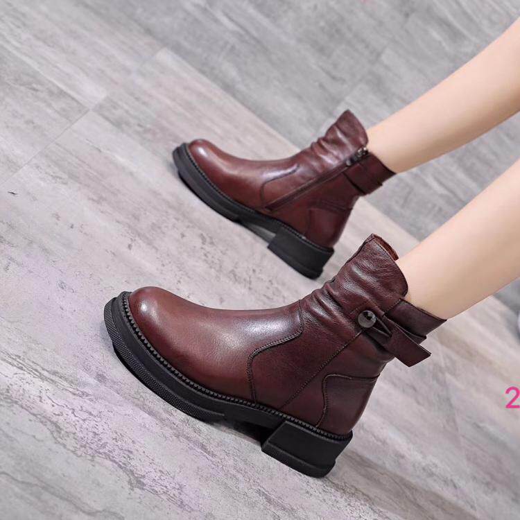 景本色新品个性森系大牌舒适方跟原创手工复古酷女鞋短靴22383-5