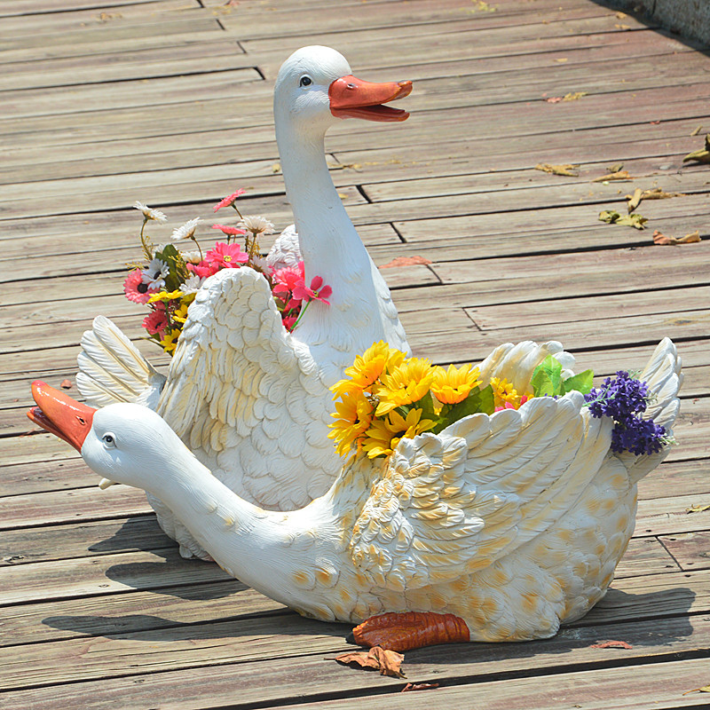 园艺雕塑鸭子花盆花园庭院草地装饰品景观美陈工艺品动物模型摆件
