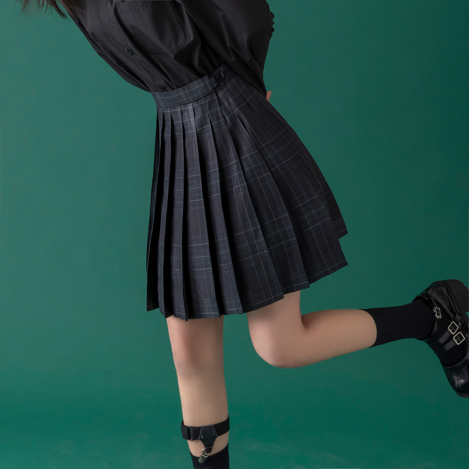 c316q005p48百褶裙学生半身裙女士格子黑格jkdk制服班服中性风