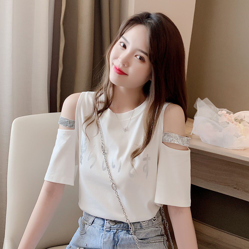 热销露肩上衣短袖学生夏季女韩版