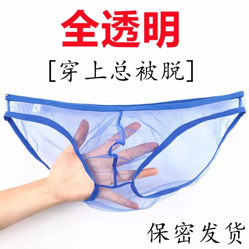 透明gay男士内裤 裸睡内裤 外贸欧美透视细网纱囊袋低腰三角裤男