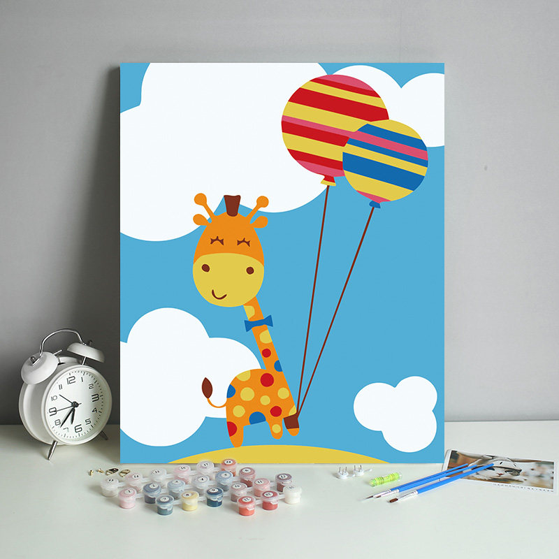 儿童数字油画diy填色画卡通动画简单初学套装手工涂色填充油彩画