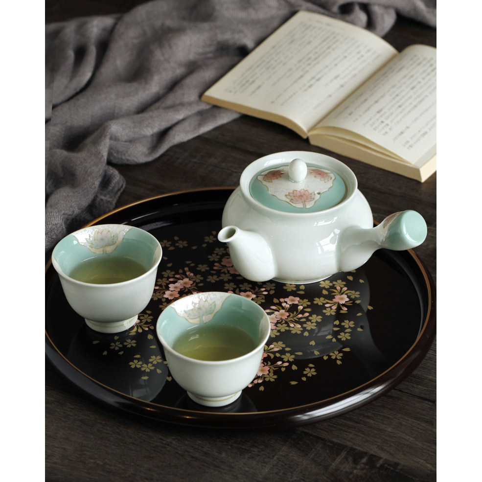 日本进口有田烧田清窑手绘木莲花茶壶急须壶茶杯日式茶具成套礼盒