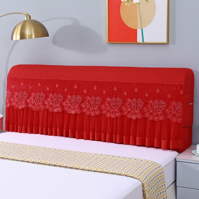 新款结婚床头罩红色婚庆软包皮床通用床头防尘罩高档遮丑床头盖布