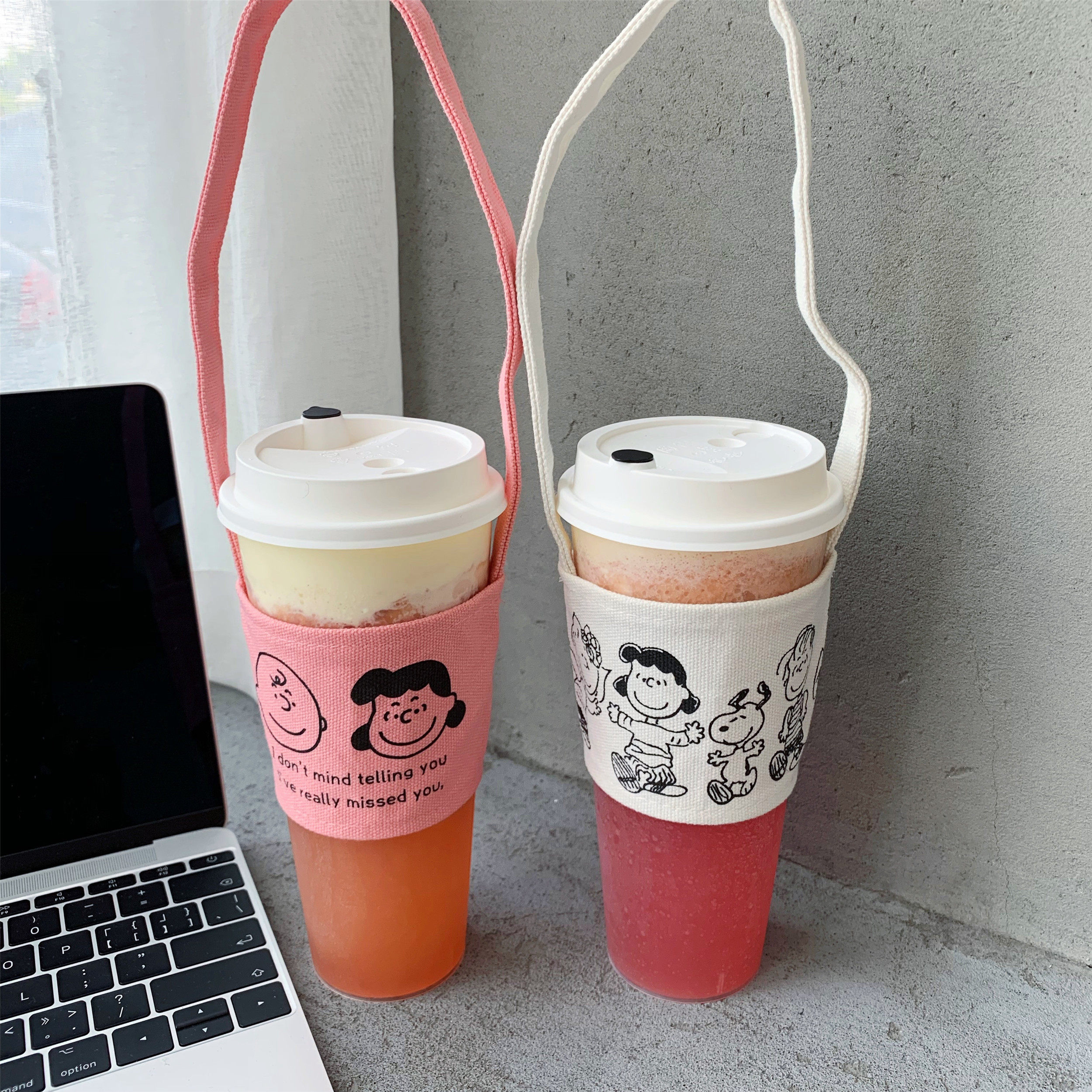 一折环保饮料提袋 帆布_韩国ins可爱卡通查理饮料奶茶玻璃杯套保护套