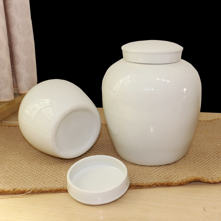 白色陶瓷骨灰坛圆形瓷器储物罐子宠物骨灰坛小号骨灰盒可印照片