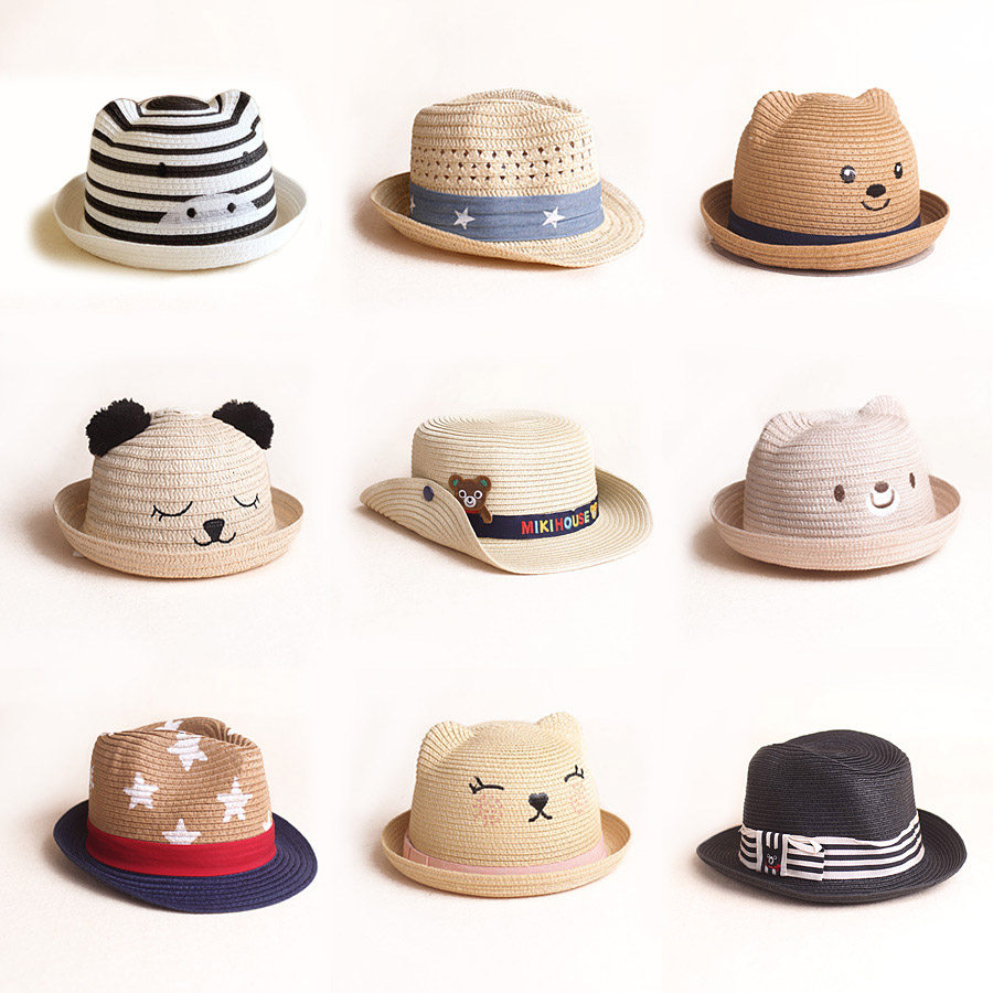 春夏秋儿童草帽男女宝宝遮阳爵士帽婴儿凉帽子软环保草帽太阳盆帽