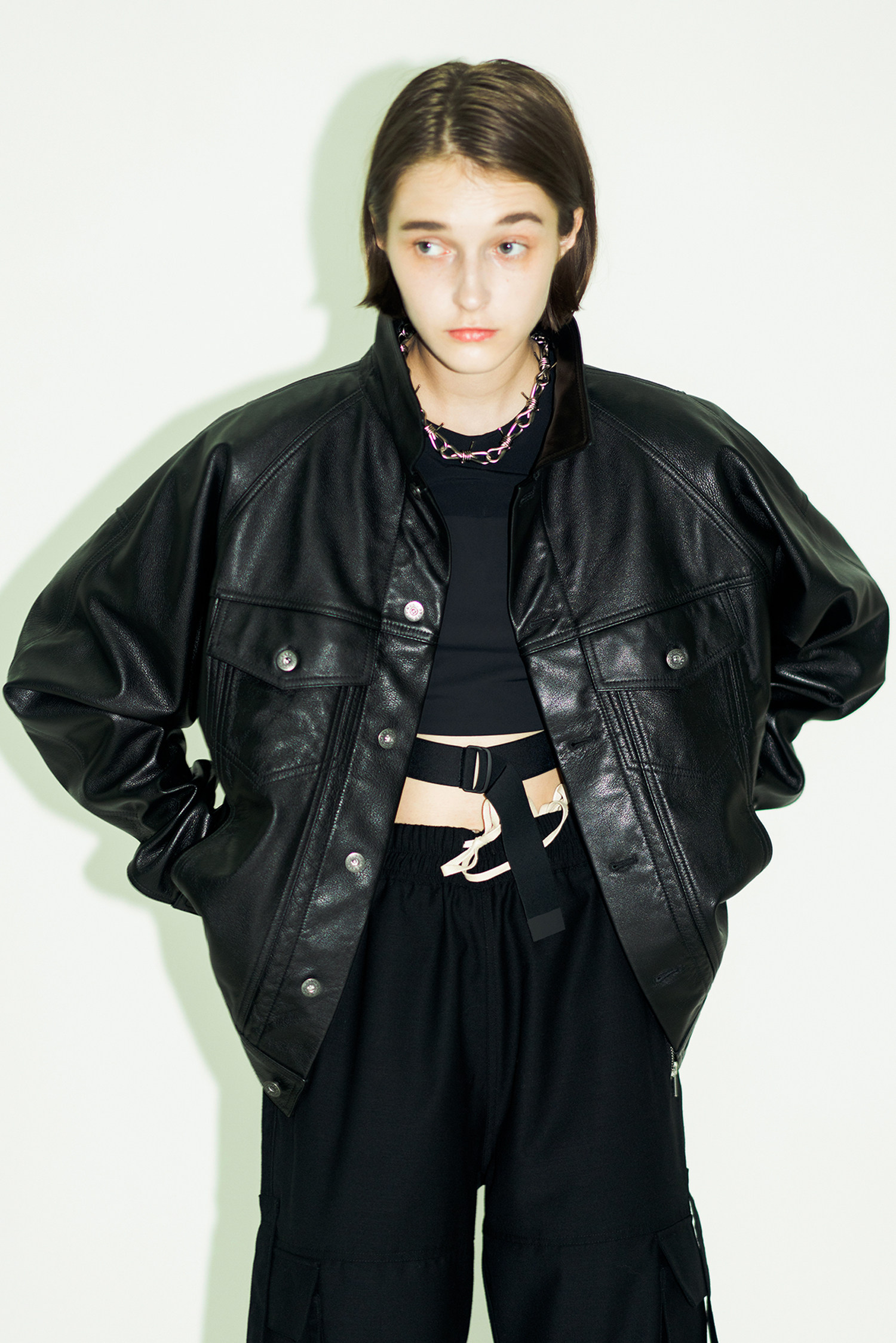 unknownworld fw18 厚重牛皮廓形剪裁短款夹克外套地下朋克男女皮