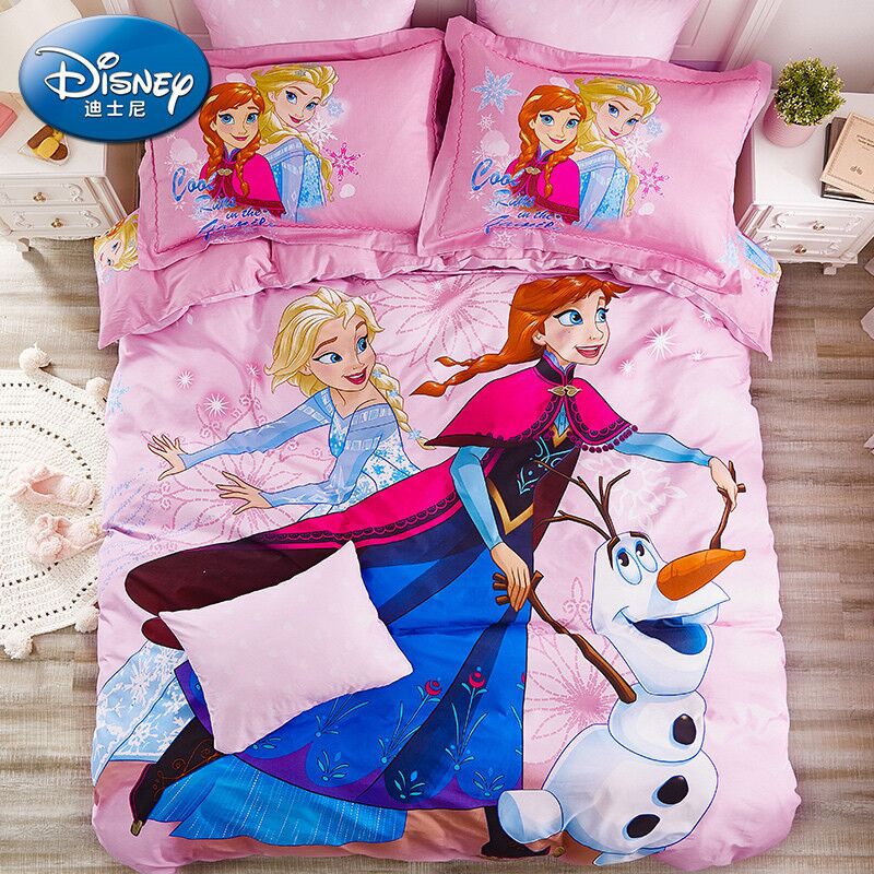 迪士尼冰雪奇缘卡通四件套全棉艾莎公主被套床单纯棉三件套床笠女