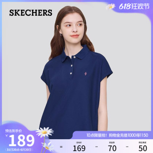 Skechers斯凯奇2024年夏季新款女士针织短袖宽松舒适无袖POLO衫