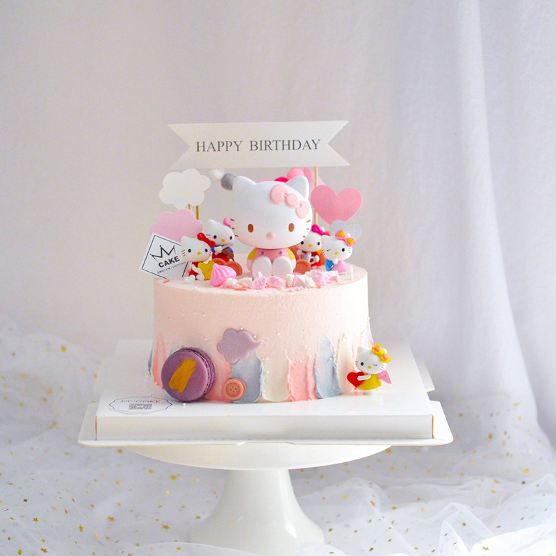 一折kitty猫摆件_女孩生日蛋糕装饰kt猫hello kitty水果迷你凯蒂猫