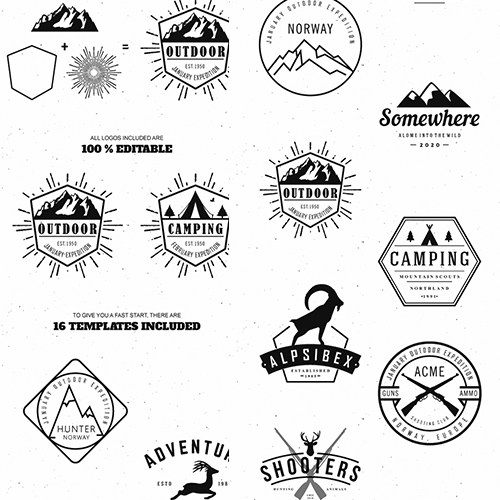6号野营盾牌射线性山形轮廓水印logo队徽标志psd分层模板设计素材