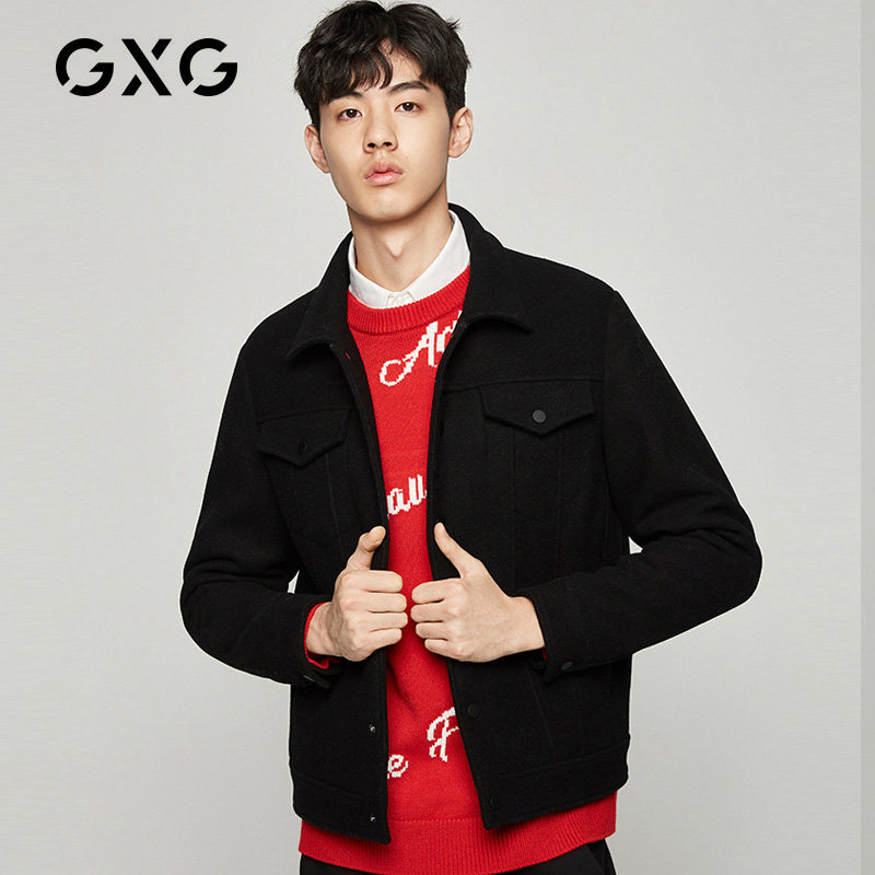 gxg男装 新款韩版时尚夹克式羊毛呢子外套短款大衣潮gy106148gv