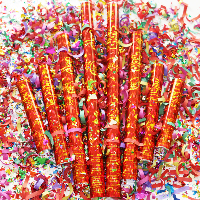 彩炮生日喷花花礼花筒背景布喷彩带婚礼新年拉花手拉炮礼花室外