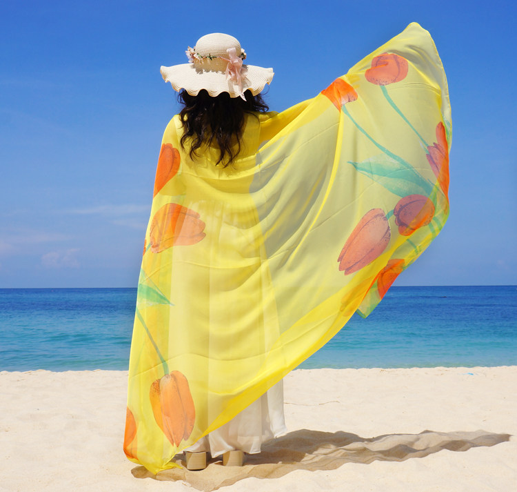 夏季雪纺丝巾女超大防晒沙滩巾海南三亚旅游海滩度假披肩百变纱巾