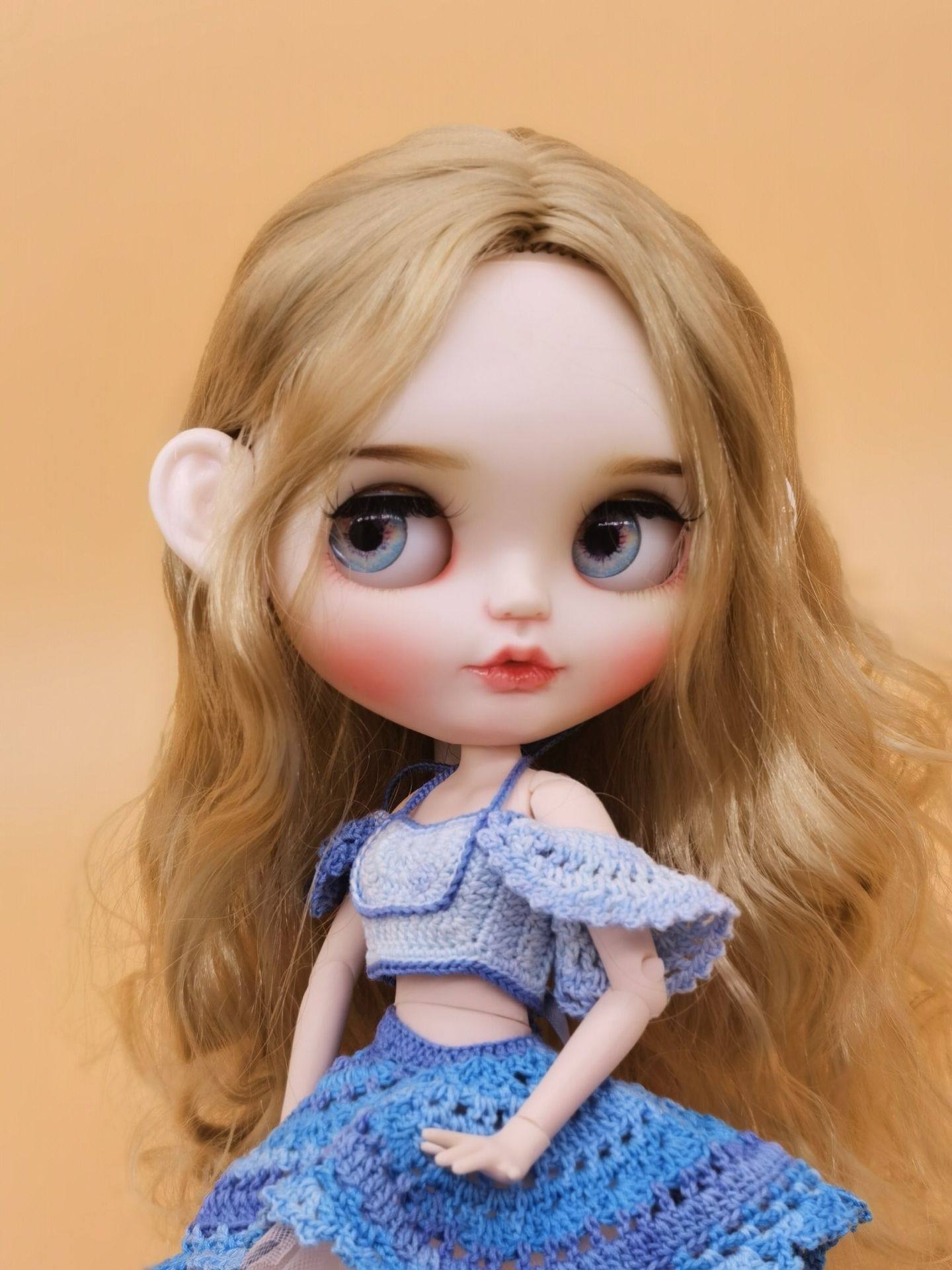 改娃中分金色大波浪银色眼皮嘟嘟嘴女孩 小布改娃订制定金—娃娃/配件