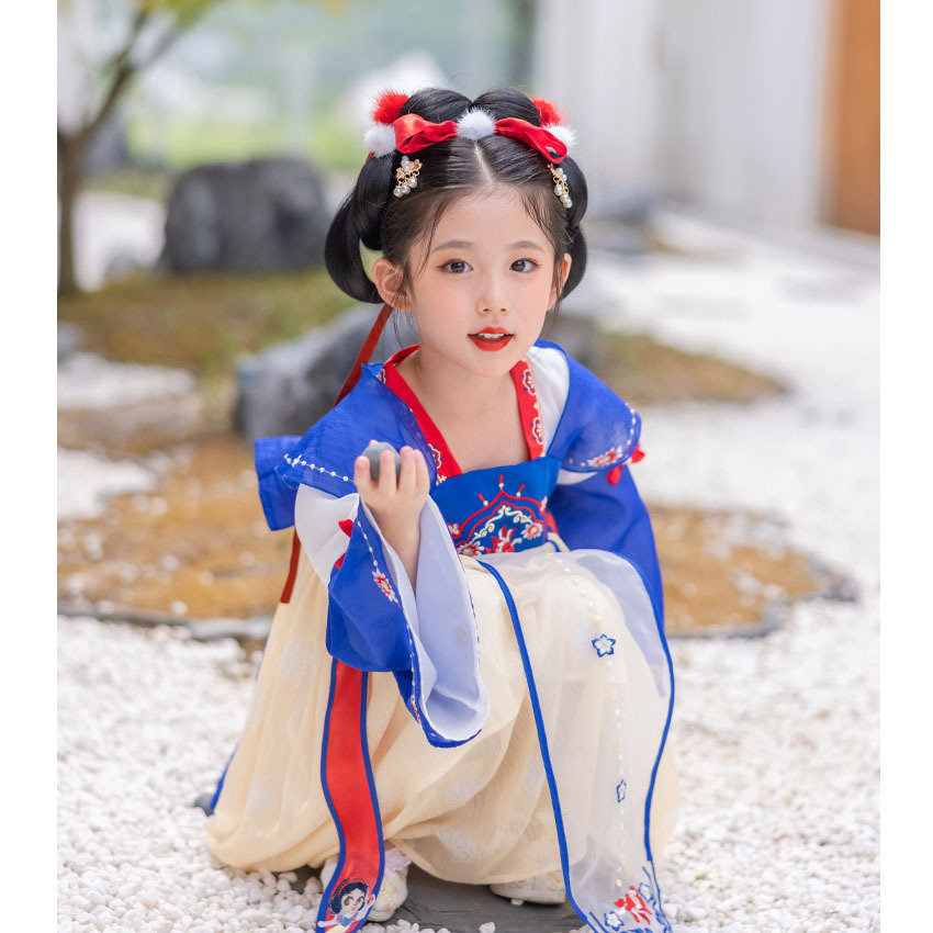 中秋节儿童服装女生汉服幼儿园演出女童白雪公主裙2022秋季长袖薄