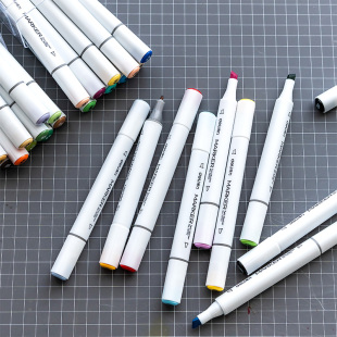 得力粗细双头彩色马克笔12色24色36色学生绘画专用三角杆marker笔
