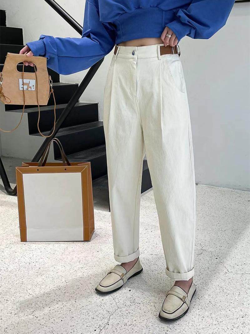 欧洲站22春季新款韩版时尚休闲宽松高腰显瘦米白色休闲裤女萝卜裤