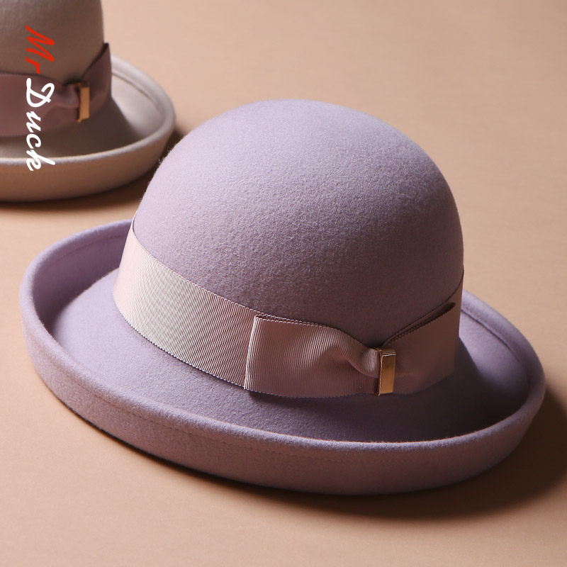 卷边羊毛呢帽英伦帽