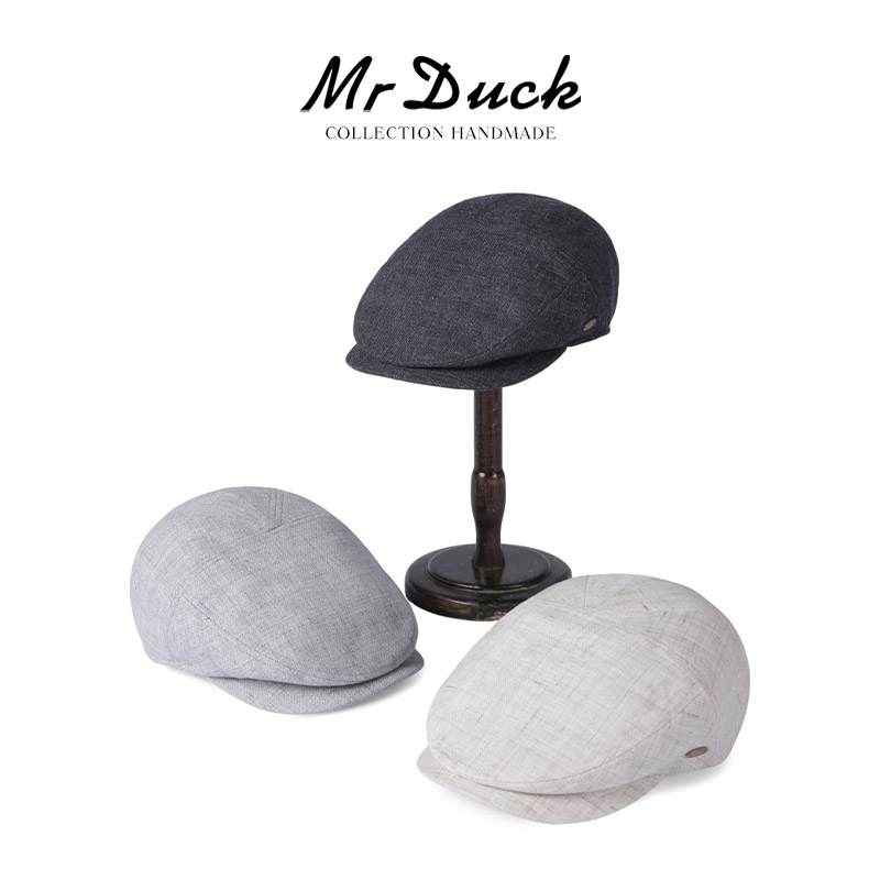 mrduck24春季新款 进口英国羊毛亚麻鸭舌帽高端品牌男女款大头围