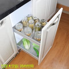 橱柜调味拉篮 太空铝厨房橱柜拉蓝阻尼厨柜架抽双层蔬菜篮方管