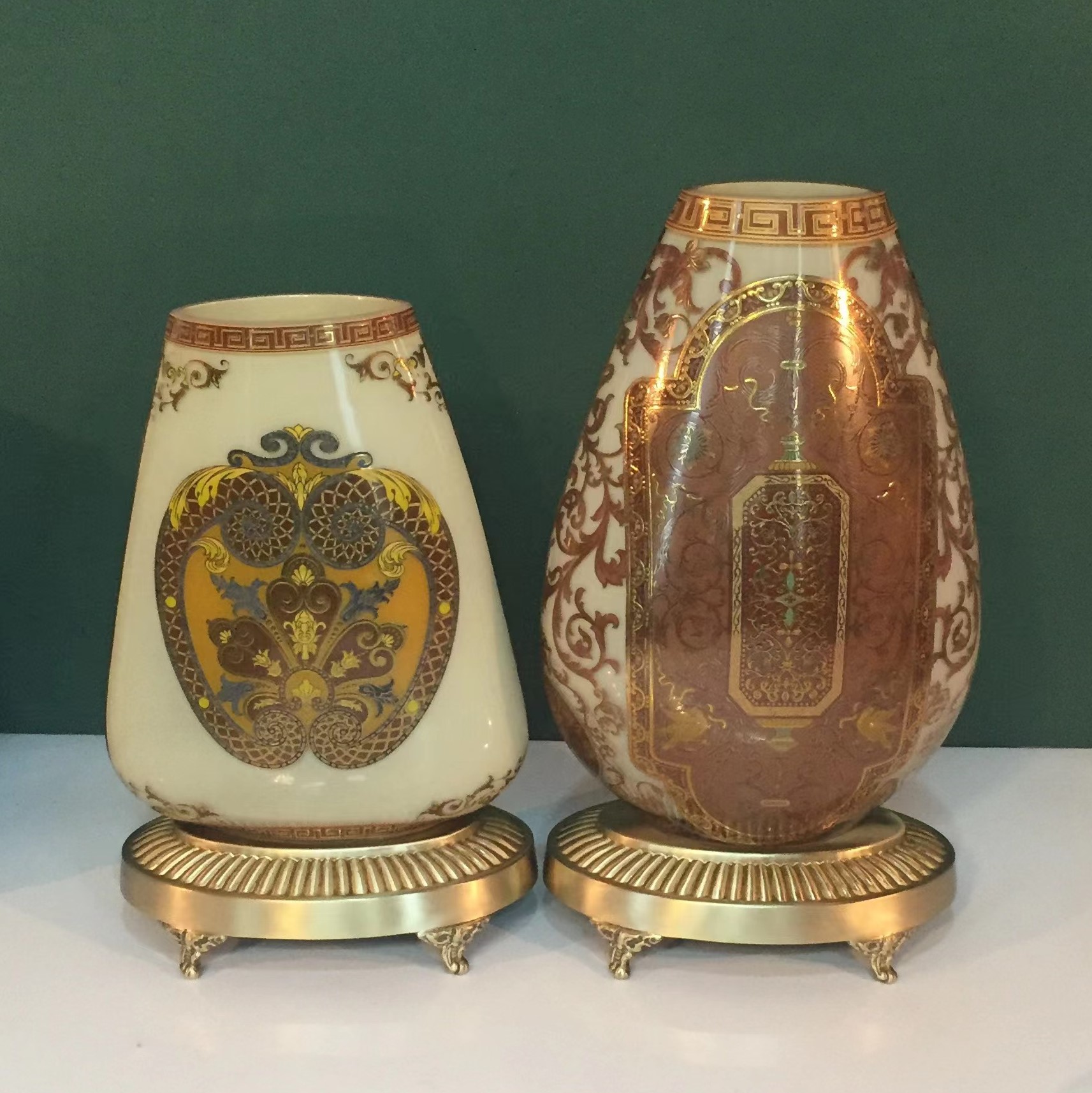 纯铜配扁圆形玻璃花瓶欧式美式法式软
