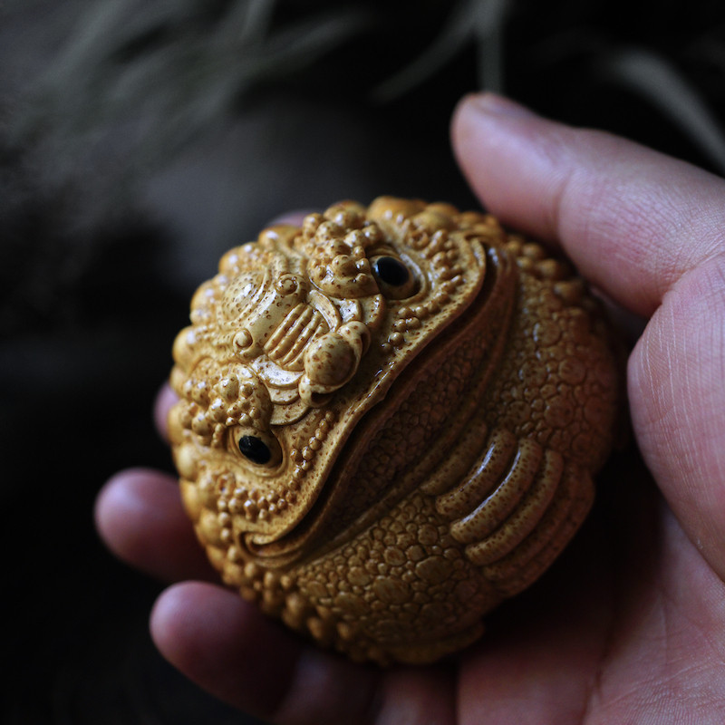 鈄忠雲四大名蟾竹根雕手把件名家帝王金蟾老料满钉天然纯手工雕刻