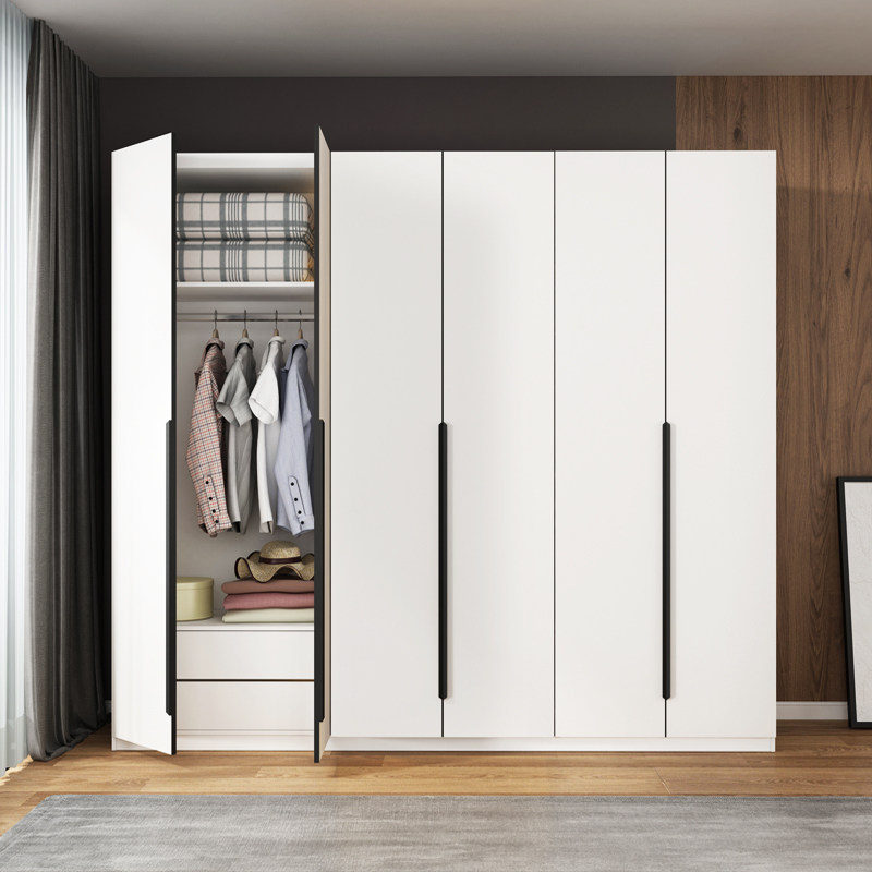 定制现代简约实木衣柜家用卧室衣橱白色北欧两三四门阳台柜子定制
