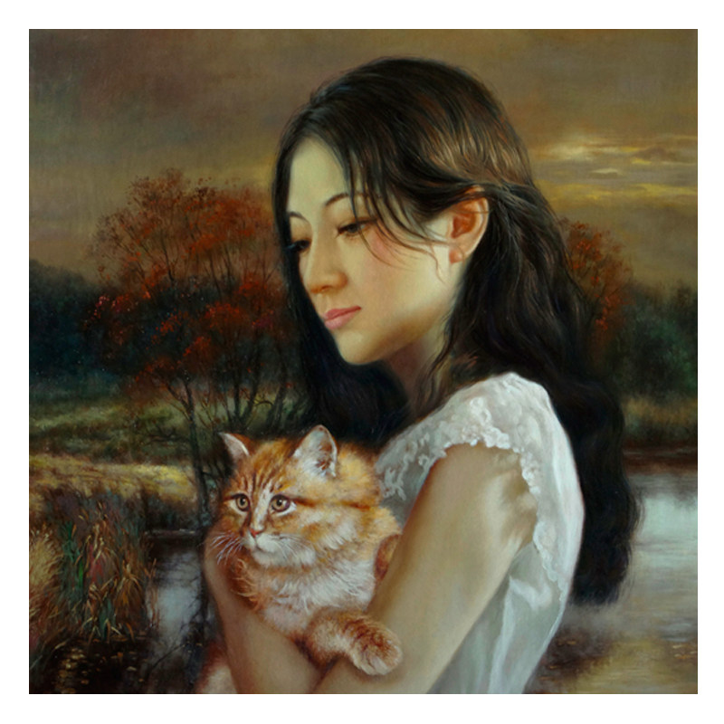 【即拍即得】仉兴元 作品《抱猫》布面油画