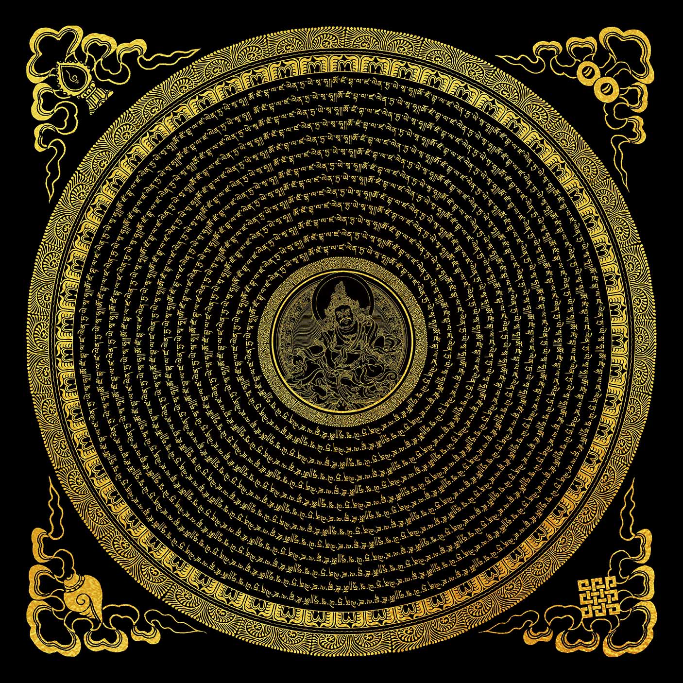 西藏黄财神心咒坛城|静心减压|唐卡描金涂色|diy手绘黄财神心咒