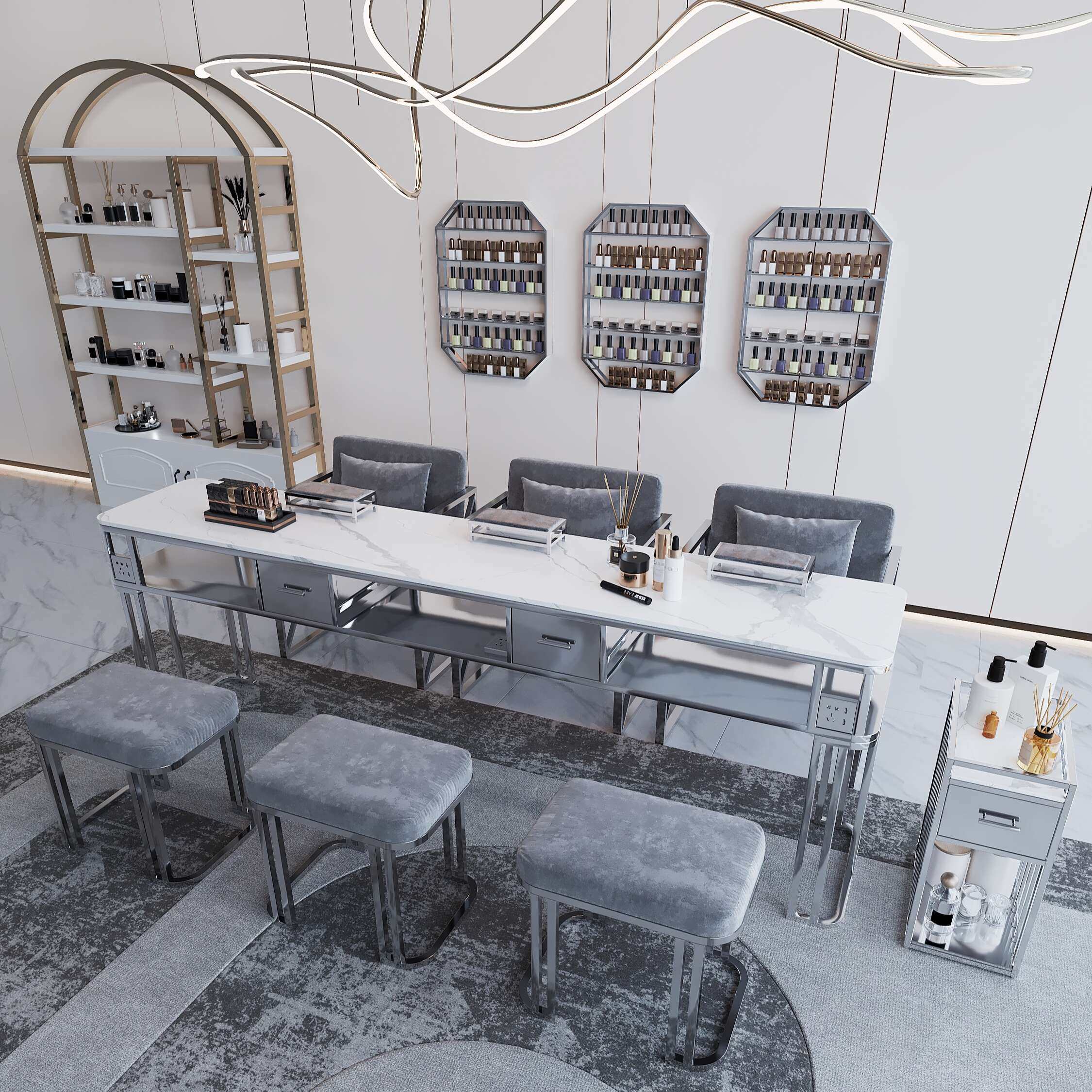 北欧轻奢大理石美甲桌组合现代网红美甲桌椅套装单双人沙发美甲台