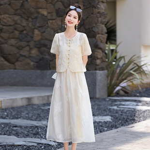 夏季新中式国风套装连衣裙女装2024新款高级感时尚刺绣两件套裙子