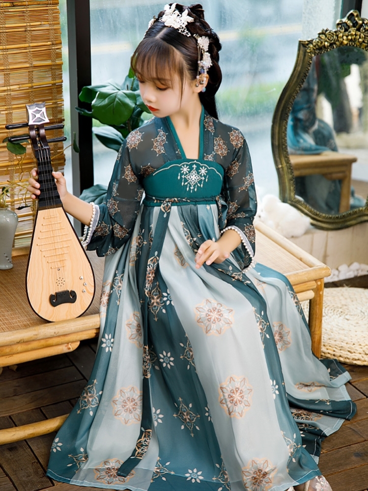 飘逸古风儿童古装仙女服装表演女孩公主套装连衣裙长袖——ouye服饰