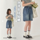 夏季新品2025水洗纯棉牛仔女大童短裤亲子款休闲百搭阔腿五分裤子