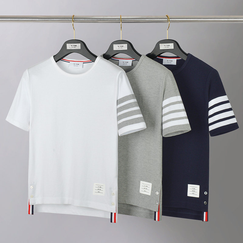 潮牌tb thom夏季新款短袖男t恤衫圆领时尚休闲帅气潮流修身体恤