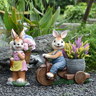 庭院花园仿真兔子造型花盆装饰摆件户外民宿小院阳台落地造景布置