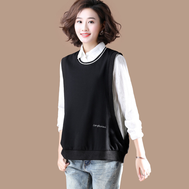 衣品乐原创大码韩版宽松假两件套头衬衫女长袖上衣2019春装t127