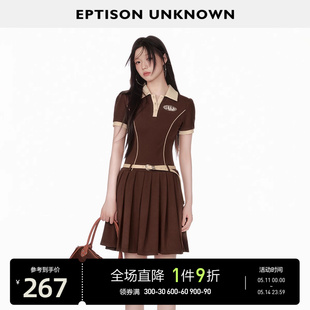 EPTISON连衣裙女2024夏季新款复古学院风a字撞色小个子高级感短裙