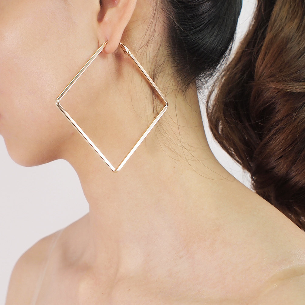韩国时尚气质百搭菱形耳环女 简约时尚耳圈五角星四方款三角耳圈