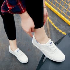 2016夏季新款低帮休闲小白鞋透气系带帆布鞋女韩版潮平底学生板鞋