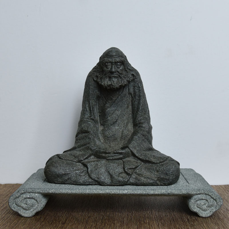 佛事展道具达摩祖师悟禅坐石头雕刻手工家居饰品人物中式摆件岁月