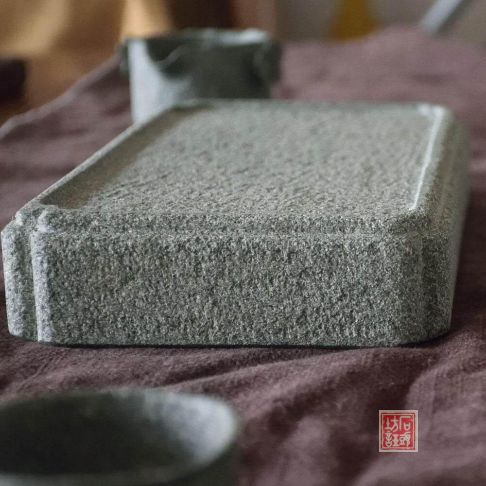 老青石板干泡茶台 小茶盘 石头花盆摆件底座 老石货壶承花器垫