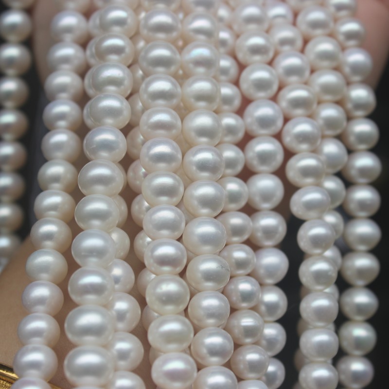 天然淡水珍珠项链8mm左右润泽四面光微瑕亮白色 半成品散珠diy链