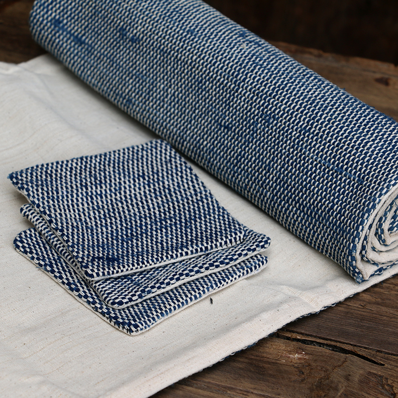 倚山人手工棉布茶席布植物蓝染色织茶杯垫隔热中式简约垫子桌旗布