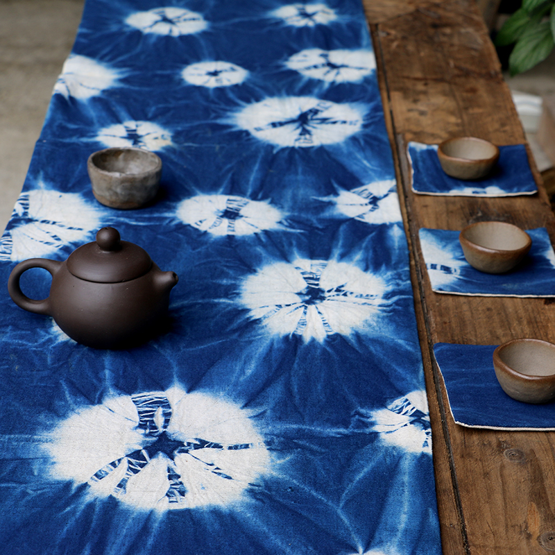 倚山人蓝染中式简约植物草木染布艺茶垫茶席茶具手工纯棉桌旗杯垫