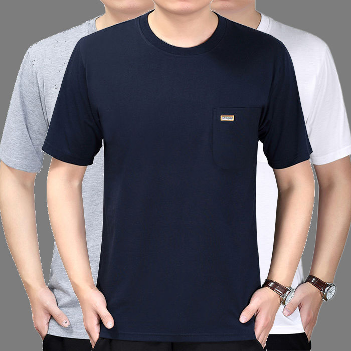 爸爸短袖t恤夏季大码宽松中老年人纯棉半袖体恤中年男士圆领夏装